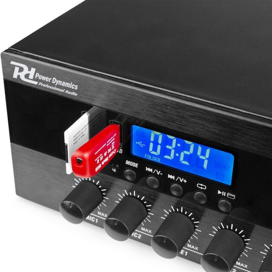 Power Dynamics PDW500MP3 Integriert Kommerzieller Verstärker mit 6 Zonen 500W/100V und USB/FM-Anschlüssen in Schwarz Farbe