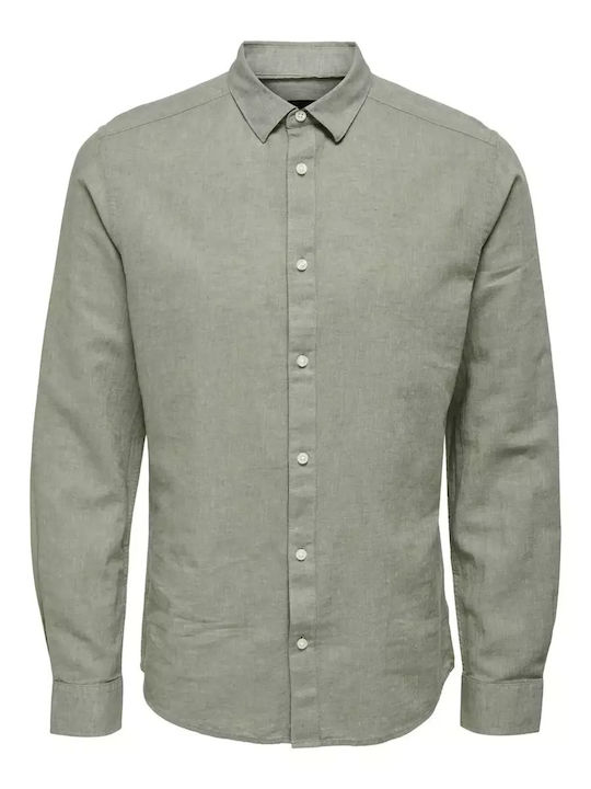 Long-sleeved Linen Shirt Khaki