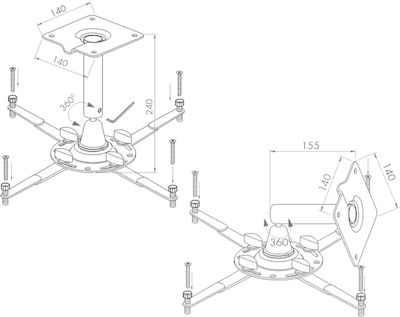 Guil Βάση Projector Τοίχου PTR14 με Μέγιστο Φορτίο 30kg Ασημί