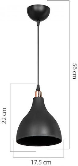 Pakketo Lofty Pendant Light Black Bell with Socket E27 18x18x56cm