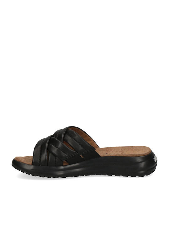 Caprice Leather Women's Flat Sandals Flatforms in Black Color