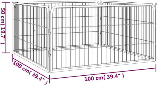 vidaXL Metal Dog Park with 4 Panels 100x100x50cm Black