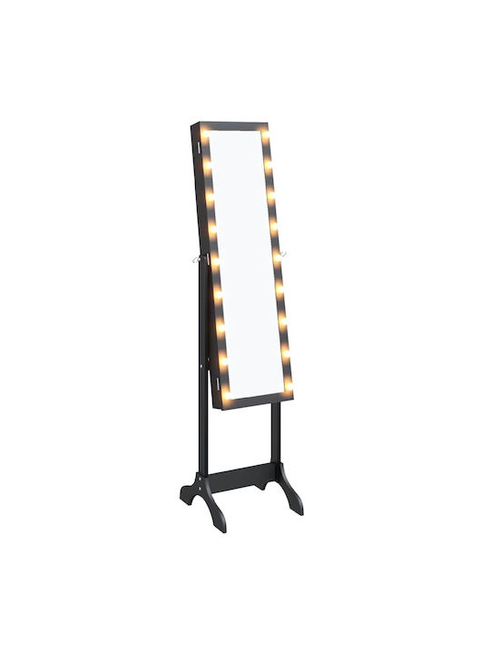 vidaXL Boden- oder Standspiegel mit Schwarzem Holzrahmen & LED Beleuchtung 146x37cm