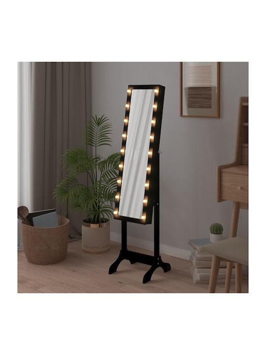 vidaXL Boden- oder Standspiegel mit Schwarzem Holzrahmen & LED Beleuchtung 146x37cm