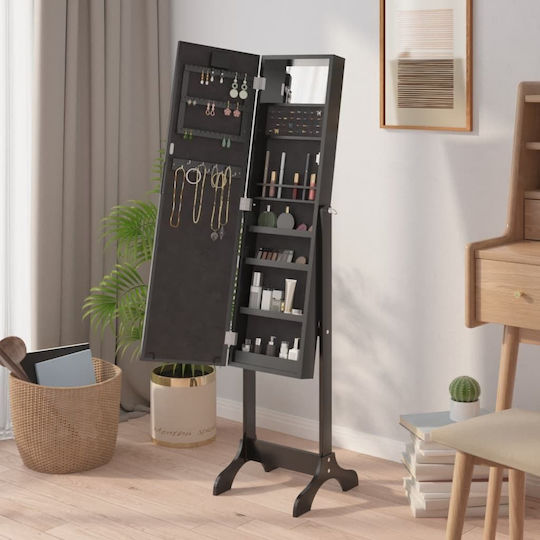 vidaXL Oglindă De Podea Cu Cadru Din Lemn Negru Și Iluminare LED 146x37cm