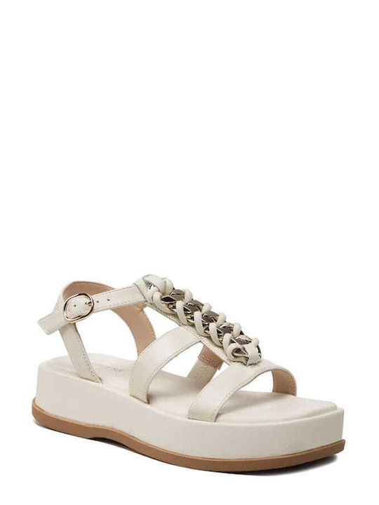 Guess Leder Damen Flache Sandalen Flatforms in Beige Farbe