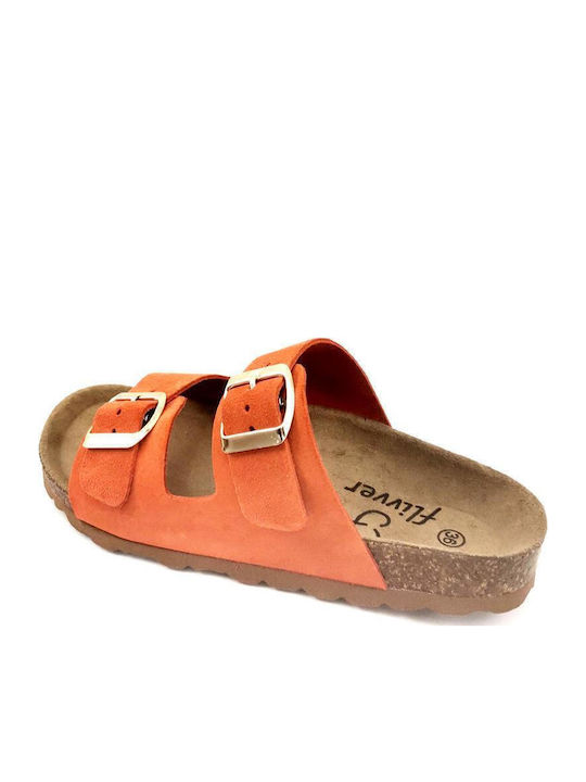 Leather Women's Flat Sandals Anatomic in Orange Color