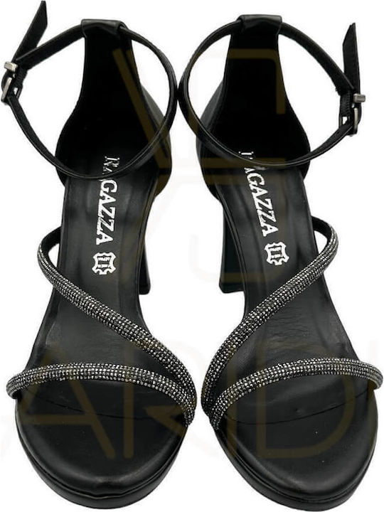 Leather Sandals Anatomic with Strass Black