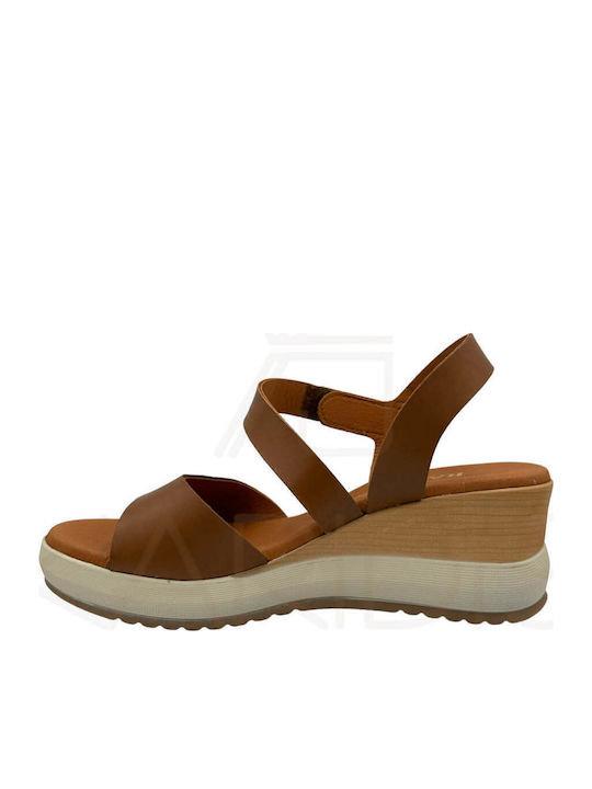 Women's Leather Ankle Strap Platforms Tabac Brown