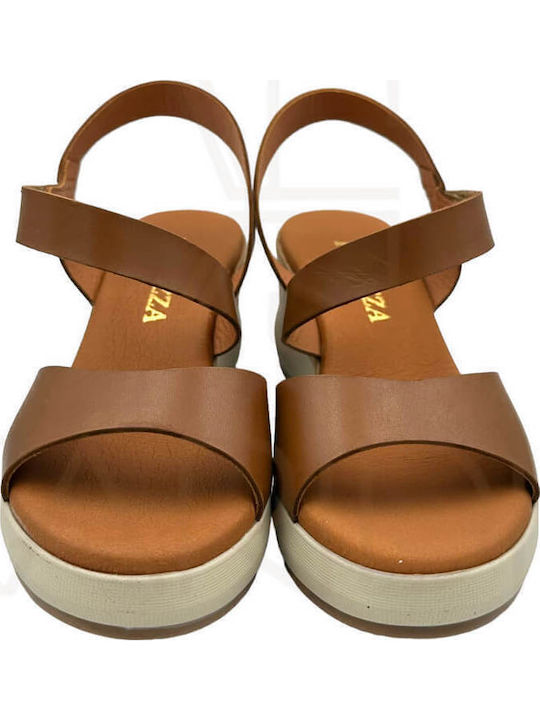Women's Leather Ankle Strap Platforms Tabac Brown