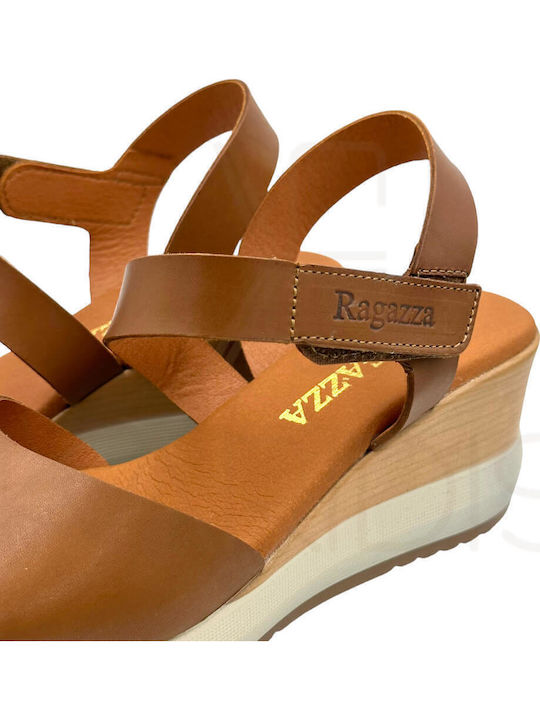 Women's Leather Ankle Strap Platforms Tabac Brown