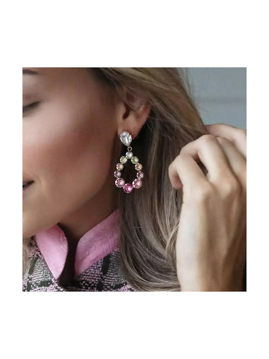 CAROLINE SVEDBOM-DELIA EARRINGS RHODIUM-PASTEL RAINBOW COMBO-Επιρροδιωμένος ορείχαλκος