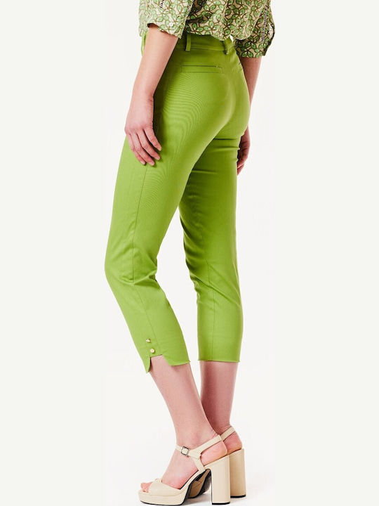 Women's High-waisted Fabric Capri Trousers Flared Slim Fit Green