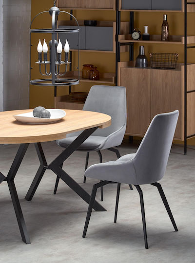 Peroni Rund Esstisch Küche Ausziehbar Holz Mit Metallrahmen Eiche Schwarz 100(+150)×100×75cm