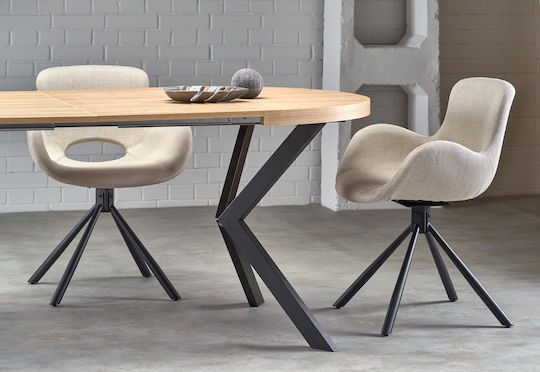 Peroni Rund Esstisch Küche Ausziehbar Holz Mit Metallrahmen Eiche Schwarz 100(+150)×100×75cm