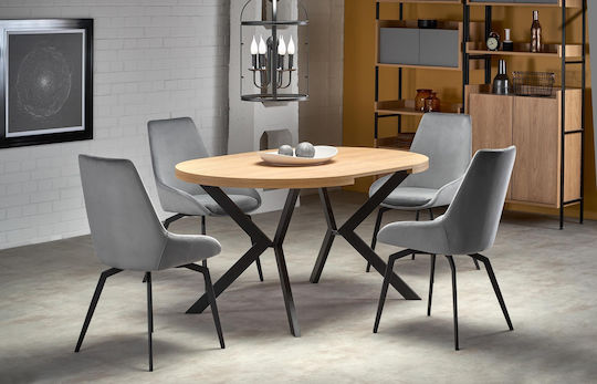 Peroni Rund Esstisch Küche Ausziehbar Holz Mit Metallrahmen Eiche Schwarz 100(+150)×100×75cm