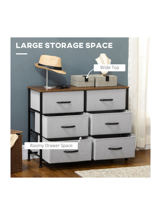 Metallic Chest of Drawers with 6 Drawers Gray with Fabric Coating 80x30x62.5cm