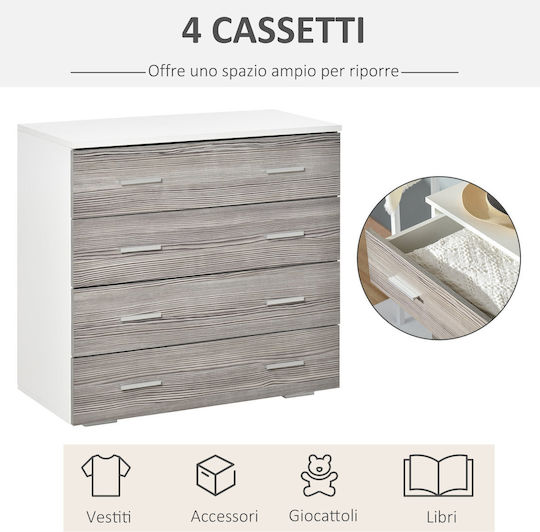 Wooden Chest of Drawers with 4 Drawers Gray 76x35x72cm