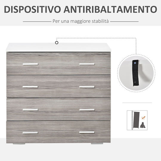 Wooden Chest of Drawers with 4 Drawers Gray 76x35x72cm