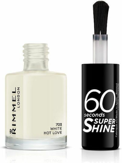 Rimmel 60 Seconds Super Shine Nail Polish Glossy Βερνίκι Νυχιών Μακράς Διαρκείας Λευκό 8ml