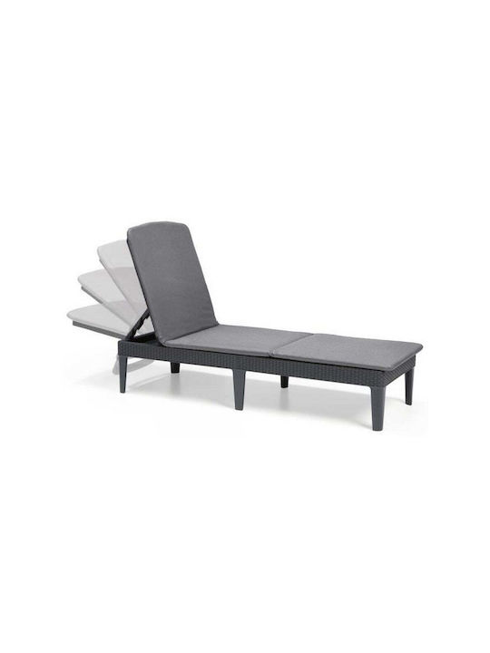 Deckchair Rattan Jaipur with Cushion Graphite 187x58x29cm.