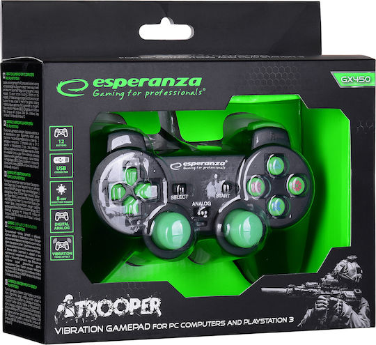 Esperanza Trooper Wired Gamepad for PC / PS3 Black/Green