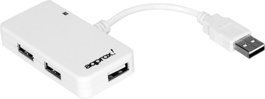 Approx HT4 Hub 4 Porturi USB 2.0 cu Conectare USB-A Alb