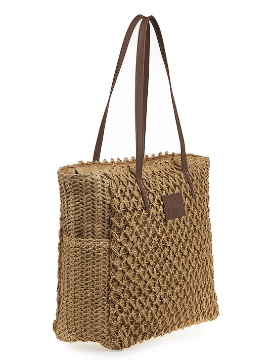 Verde Stroh Strandtasche Beige