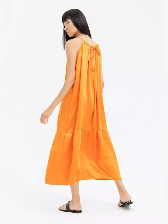 Fracomina Summer Midi Dress Satin Orange