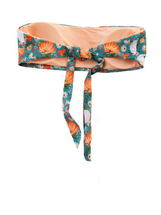 Women's Strapless Bikini Top with Pumpkin Print in Orange and Green Color