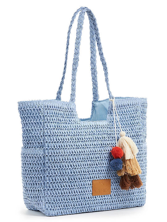 Verde Stroh Strandtasche Blau