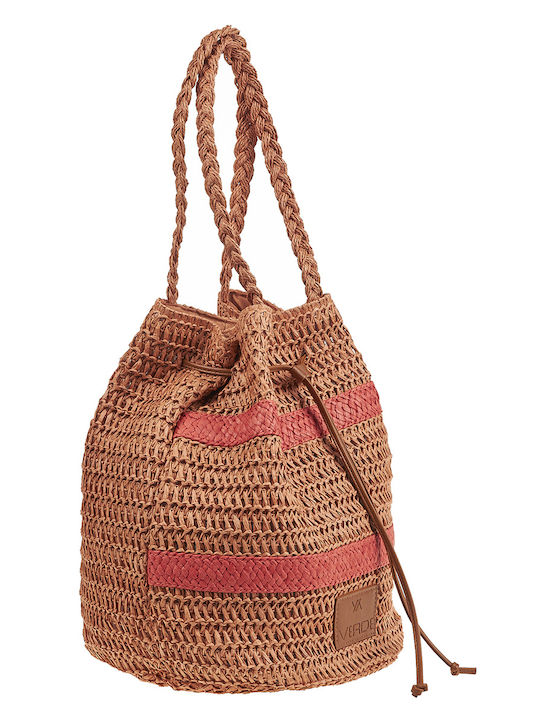 Verde Straw Beach Bag Backpack Orange with Stripes