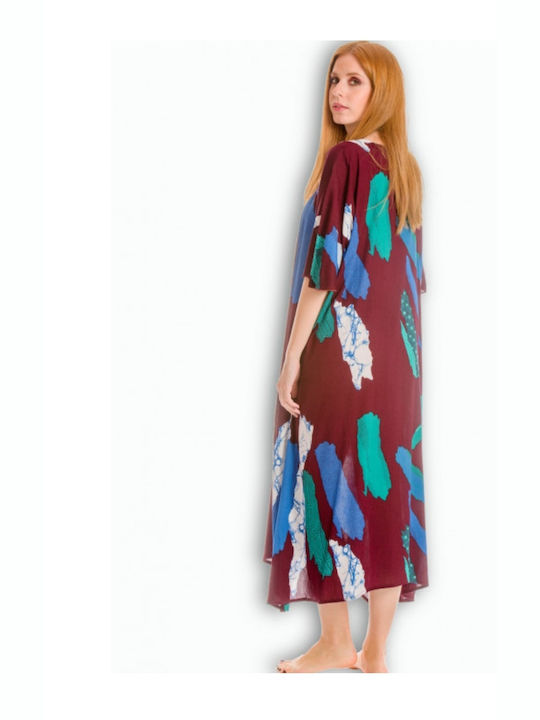 PLUS SIZE DRESS LONG DRESS WITH WIDE SLEEVE VISCOSE GAUFFEUR WAFFLE RUFFLE TURQUOISE PLUS SIZE