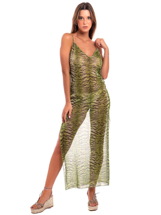 Dress Long Shoulder Dress Tiger Print PC211A-025 lime