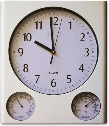 Thermometer and Hygrometer Silent Wall Clock Metallic Silver Ø30cm Thermometer and Hygrometer Silent Wall Clock Metallic Silver Ø30cm