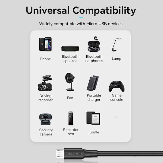 Vention Regulär USB 2.0 auf Micro-USB-Kabel Schwarz 0.5m (CTIBD) 1Stück