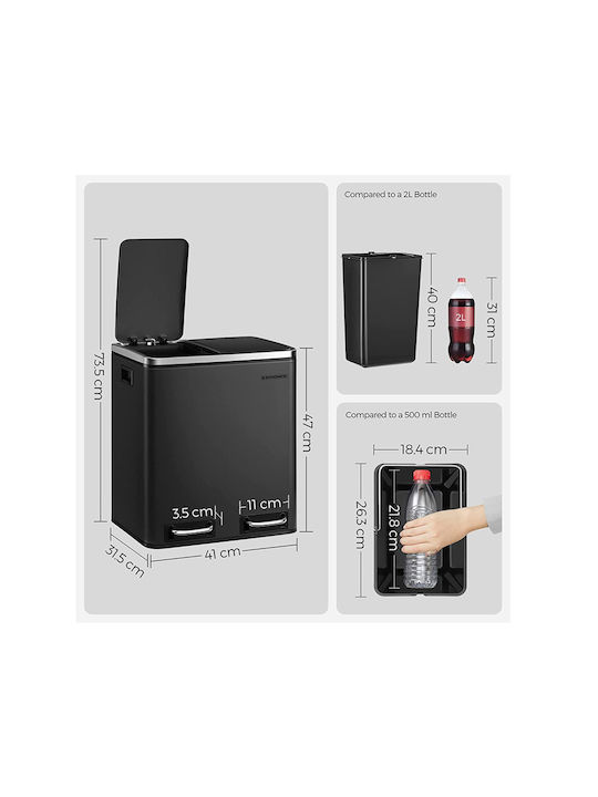 Songmics Soft-close Waste Bin Recycling Metallic with Pedal Black 30lt 1pcs