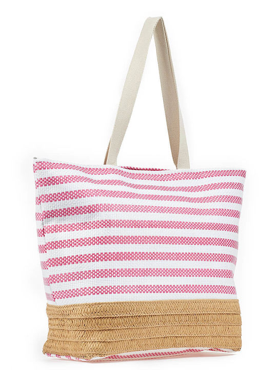 Verde Straw Beach Bag Pink with Stripes
