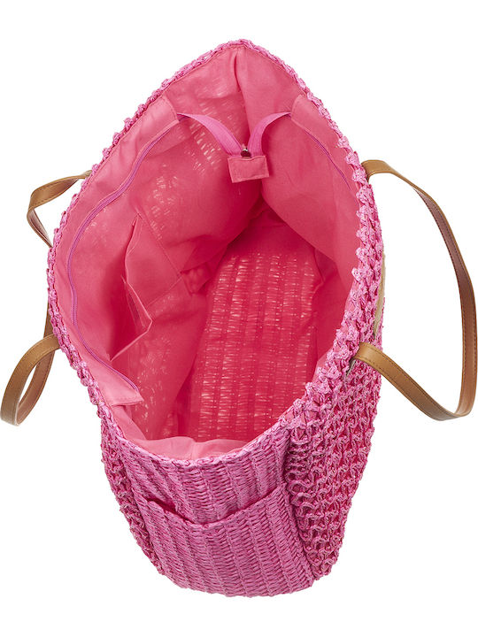 Verde Stroh Strandtasche Fuchsia