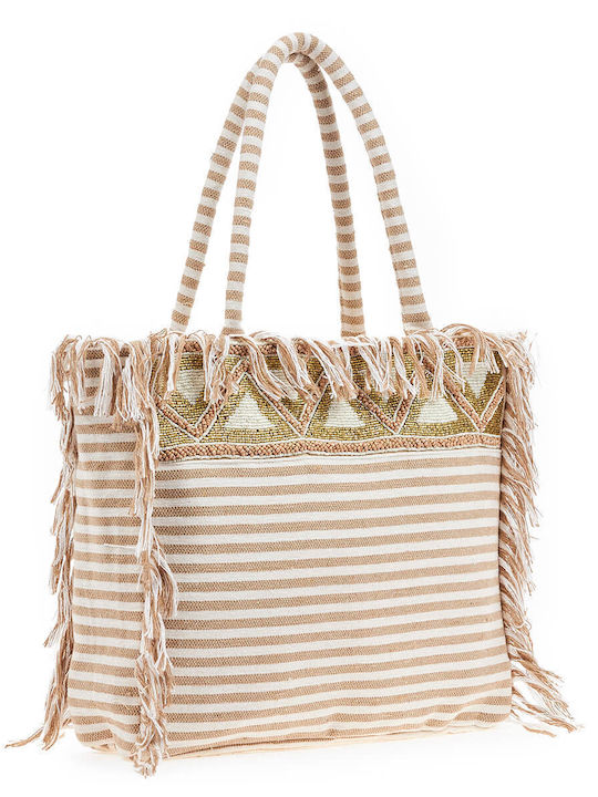 Verde Strandtasche Beige mit Streifen