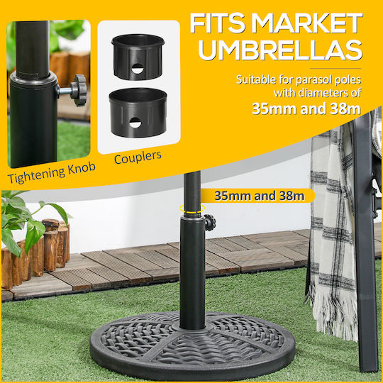 Outsunny Round Rattan Effect Βάση Ομπρέλας Μεταλλική Μαύρη 45x45cm