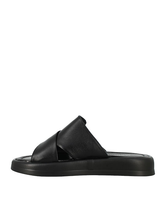 56. Leather Women's Flat Sandals in Black Color