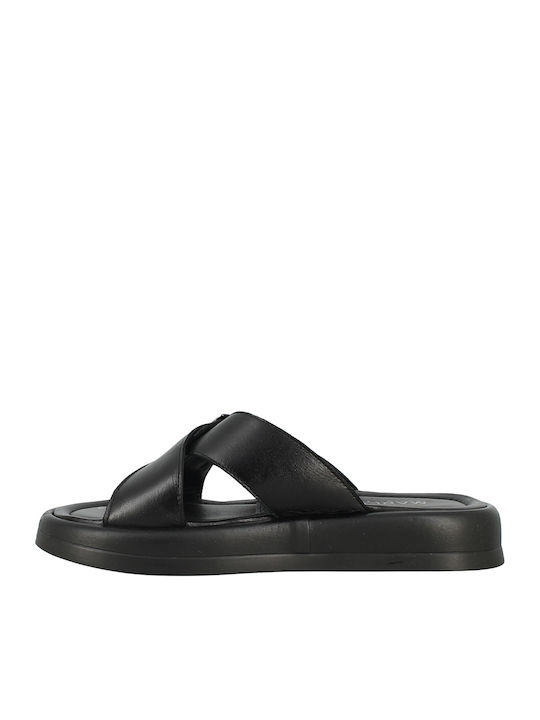 56. Leather Women's Flat Sandals in Black Color