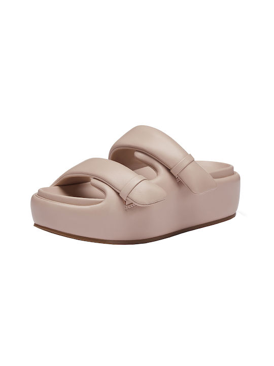 Ash Leather Women's Flat Sandals in Beige Color