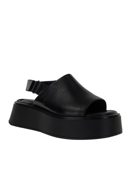 Courtney Δερμάτινα Γυναικεία Σανδάλια Flatforms Μαύρα