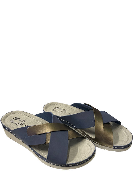 FIELD IBIZA-2103 BLUE LEATHER SLIPPER HANDMADE