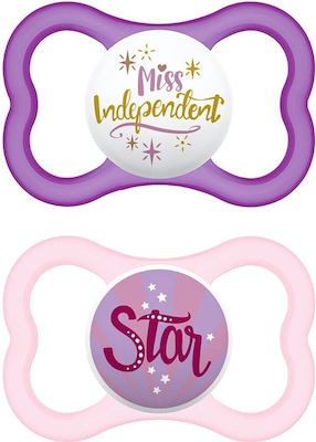 Mam Orthodontic Pacifiers Rubber Air Miss Independent Purple - Pink with Case for 6-16 months 2pcs