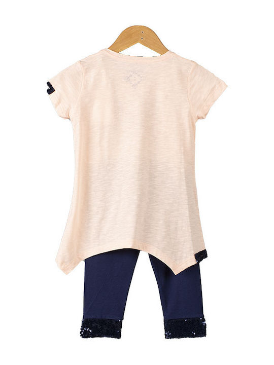 Children's t-shirt set with salmon-blue leggings for girls (5-7 years old)