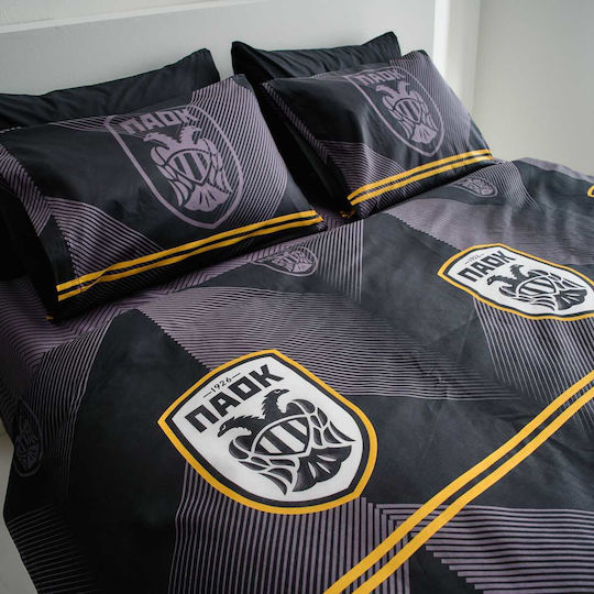 Vesta Home Σετ Σεντόνια Υπέρδιπλα Βαμβακερά Paok Μαύρο 240x260cm 4τμχ