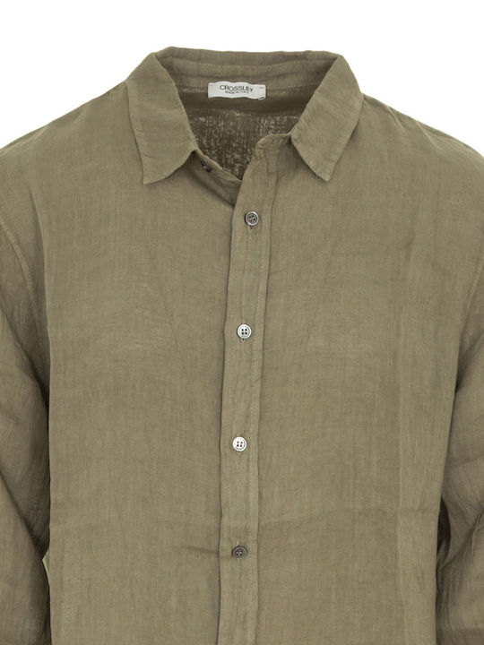 Crossley Men's Shirt Long Sleeve Linen Khaki